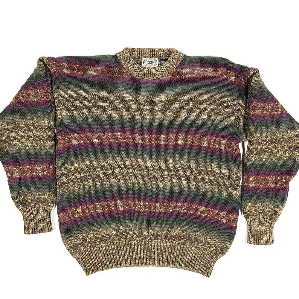 VTG County Seat Jeanswear Knit Sweatshirt Sweater Sz L Hong Kong Fair Isle Aztec